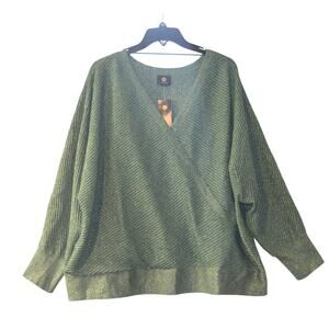JM Collection Women's Plus Size Metallic Wrap Sweater in Pure Emerald Green